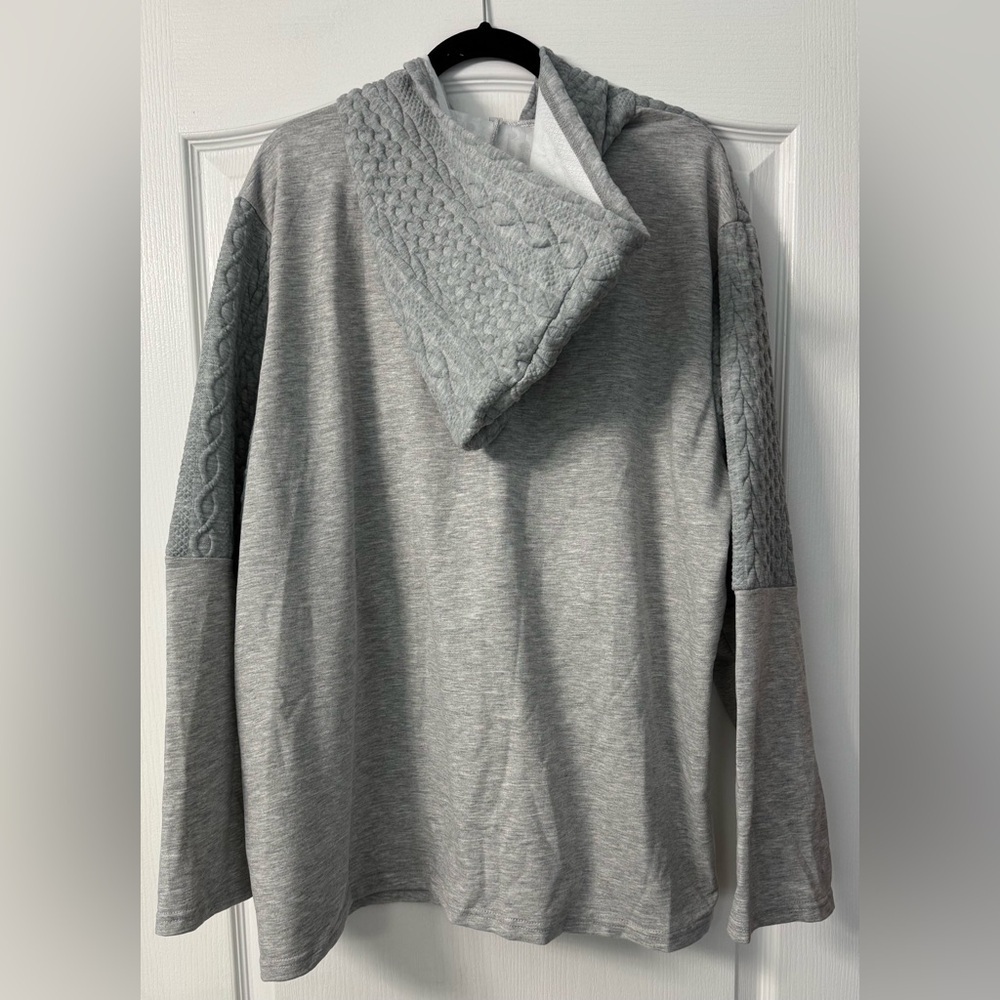 Gray half Cable Knit Woman’s hoodie Plus Size - Picture 4 of 8
